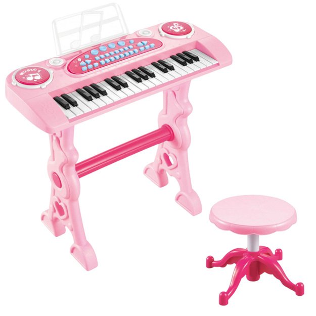 Interaktyvus pianinas vaikams su mikrofonu ir kėdute, 37 klavišai, rožinis 1