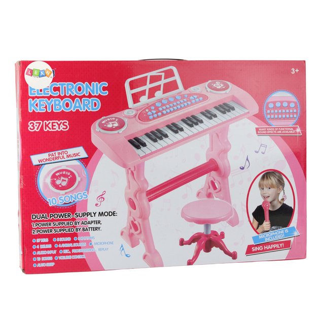 Interaktyvus pianinas vaikams su mikrofonu ir kėdute, 37 klavišai, rožinis 2