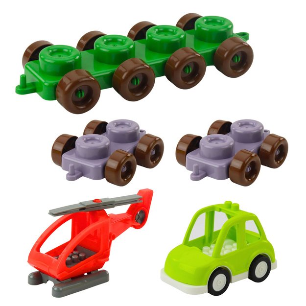 Edukaciniai statybiniai blokai kuprinėje su dinozaurais ir automobiliais 91 vnt. 1