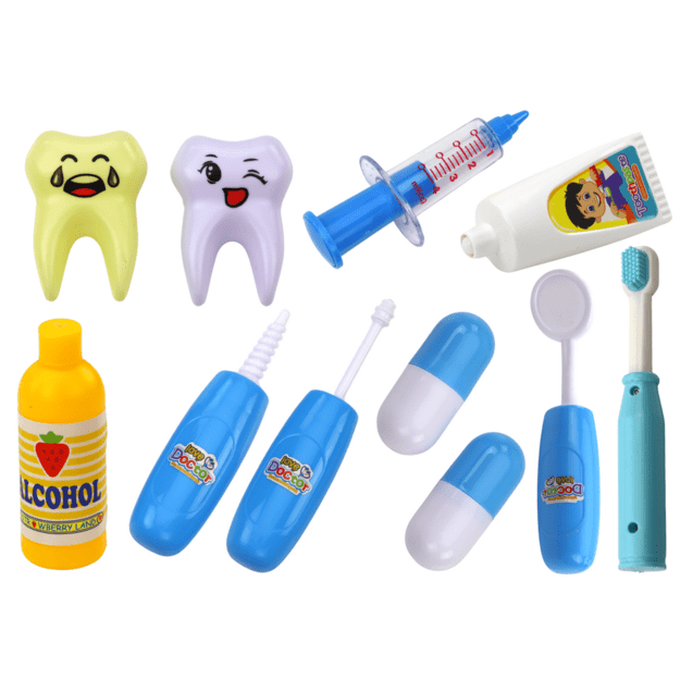Mažasis odontologo įrankių rinkinys dėkle, mėlynas