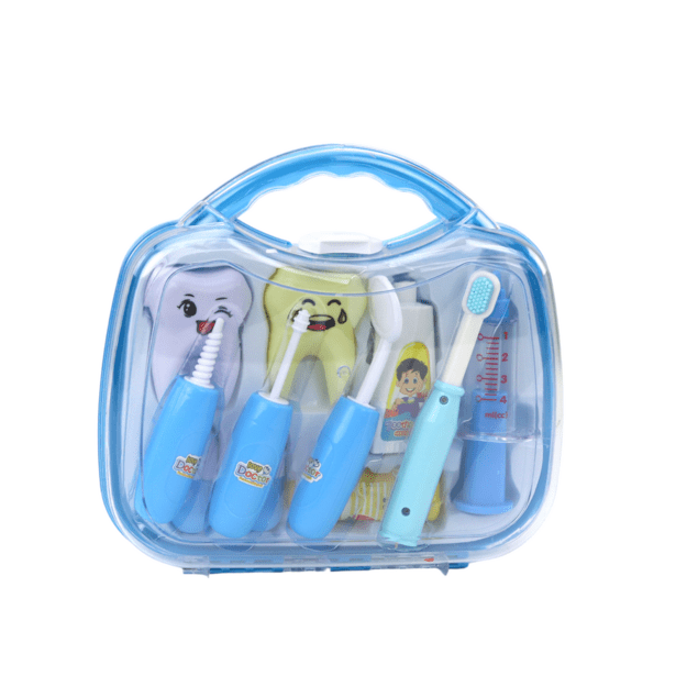 Mažasis odontologo įrankių rinkinys dėkle, mėlynas