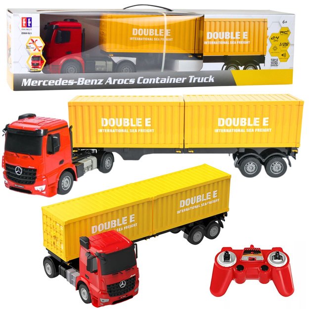 Nuotoliniu būdu valdomas sunkvežimis Mercedes-Benz Arocs su priekaba ir konteineriu 