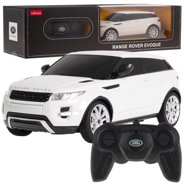 Nuotoliniu būdu valdomas Range Rover Evoque automobilis, baltas