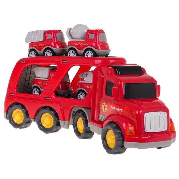 Interaktyvus automobilio su priekaba ir  statybinių transporto priemonių rinkinys, raudonas