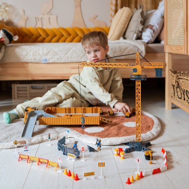 Sunkvežimių 6in1 statybinis rinkinys su kranu ir priedais, WOOPIE