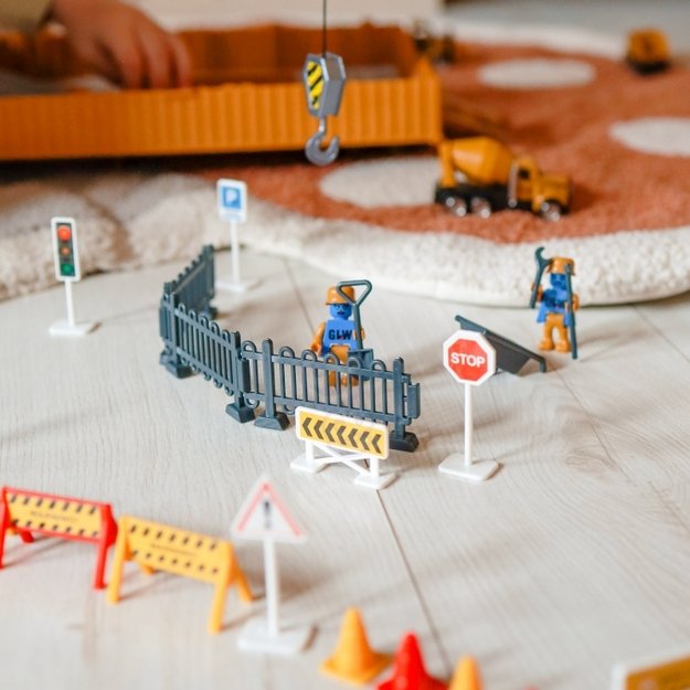 Sunkvežimių 6in1 statybinis rinkinys su kranu ir priedais, WOOPIE