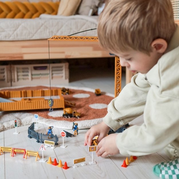 Sunkvežimių 6in1 statybinis rinkinys su kranu ir priedais, WOOPIE