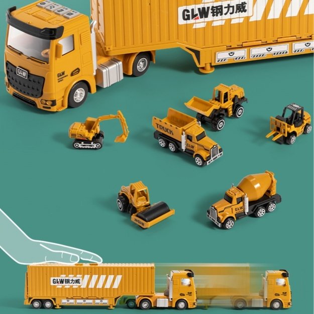 Sunkvežimių 6in1 statybinis rinkinys su kranu ir priedais, WOOPIE