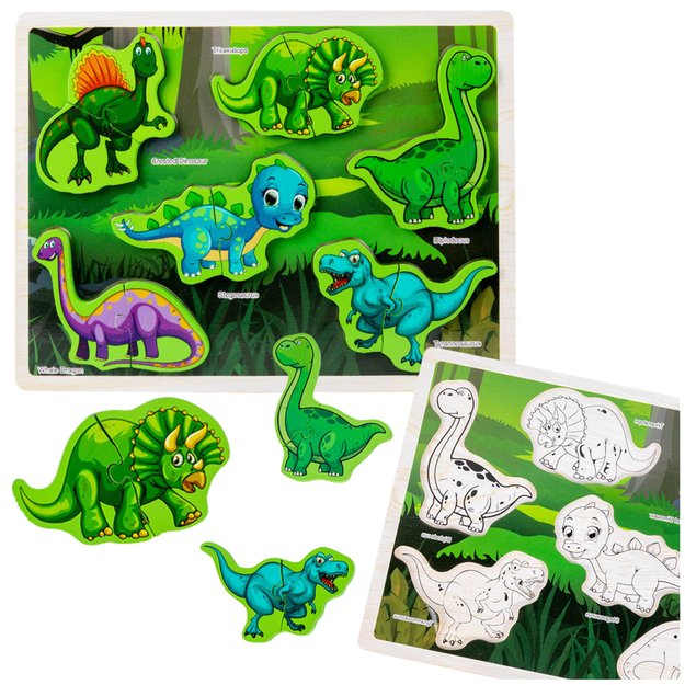 Medinė dėlionė vaikams „Dinozaurai“ 12 el.