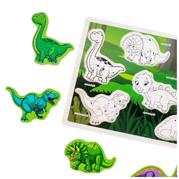 Medinė dėlionė vaikams „Dinozaurai“ 12 el.