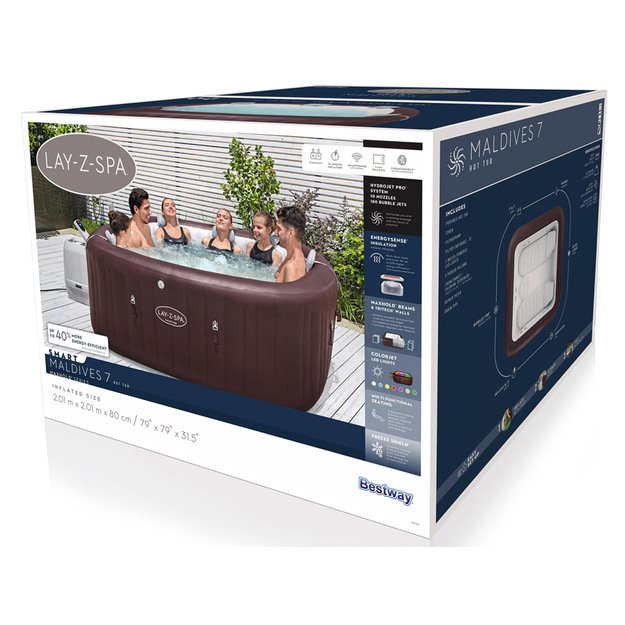 Pripučiama sūkurinė vonia „Lay-Z-Spa Maldives Pro7 2025“ su Wi-Fi ir LED, Bestway 6001U