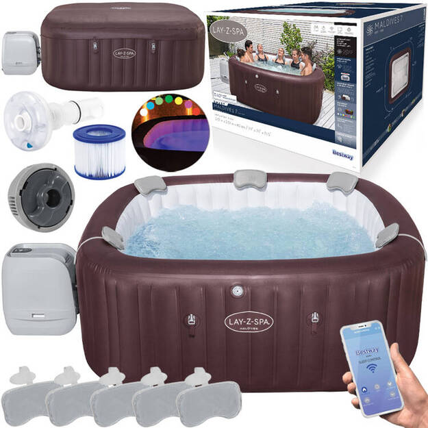 Pripučiama sūkurinė vonia „Lay-Z-Spa Maldives Pro7 2025“ su Wi-Fi ir LED, Bestway 6001U