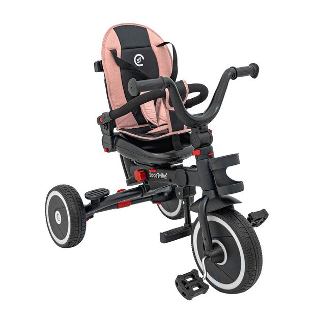 Triratukas RIDER – su stogeliu ir pasukamu sėdynės mechanizmu, rožinis