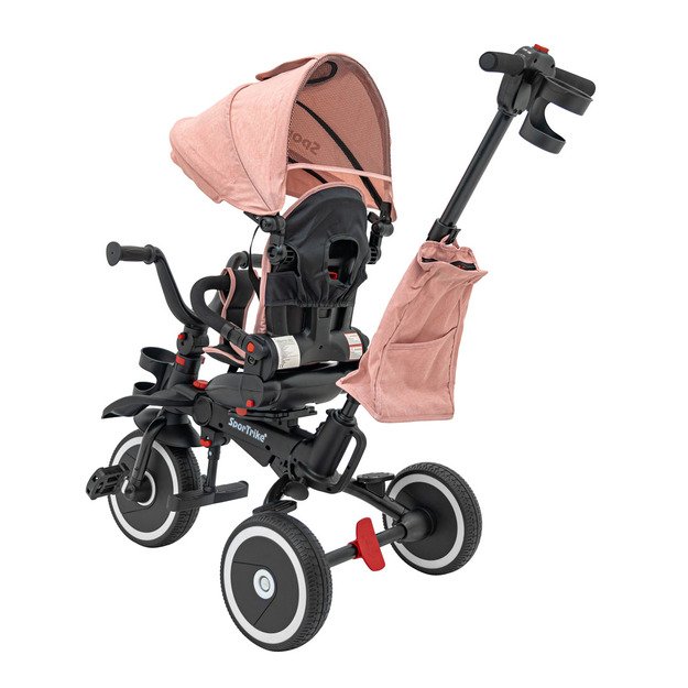 Triratukas RIDER – su stogeliu ir pasukamu sėdynės mechanizmu, rožinis