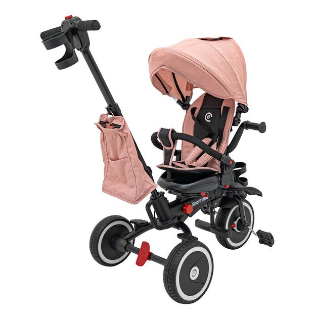 Triratukas RIDER – su stogeliu ir pasukamu sėdynės mechanizmu, rožinis