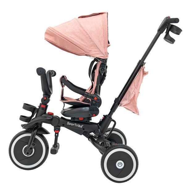 Triratukas RIDER – su stogeliu ir pasukamu sėdynės mechanizmu, rožinis