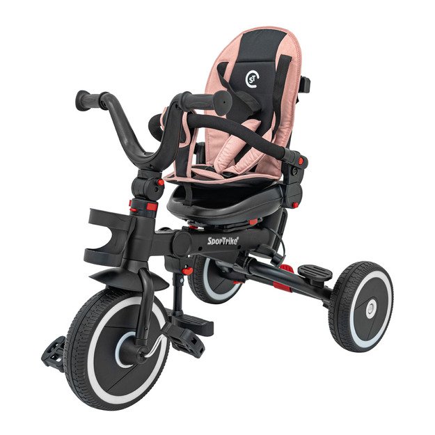 Triratukas RIDER – su stogeliu ir pasukamu sėdynės mechanizmu, rožinis