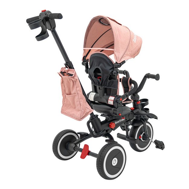 Triratukas RIDER – su stogeliu ir pasukamu sėdynės mechanizmu, rožinis