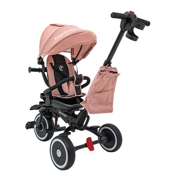 Triratukas RIDER – su stogeliu ir pasukamu sėdynės mechanizmu, rožinis