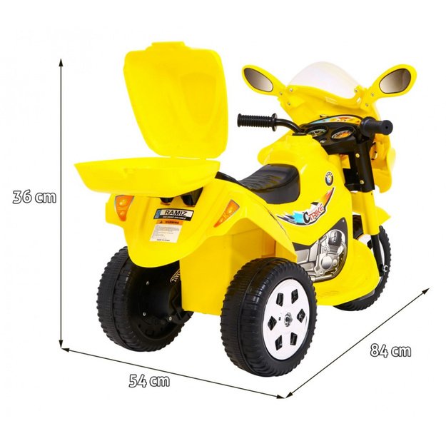 Vaikiškas elektrinis motociklas BJX-088 su trimis ratais, geltonas
