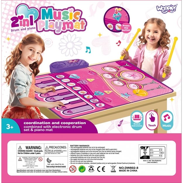 Didelis muzikinis kilimėlis vaikams 2in1, rožinis, WOOPIE 11