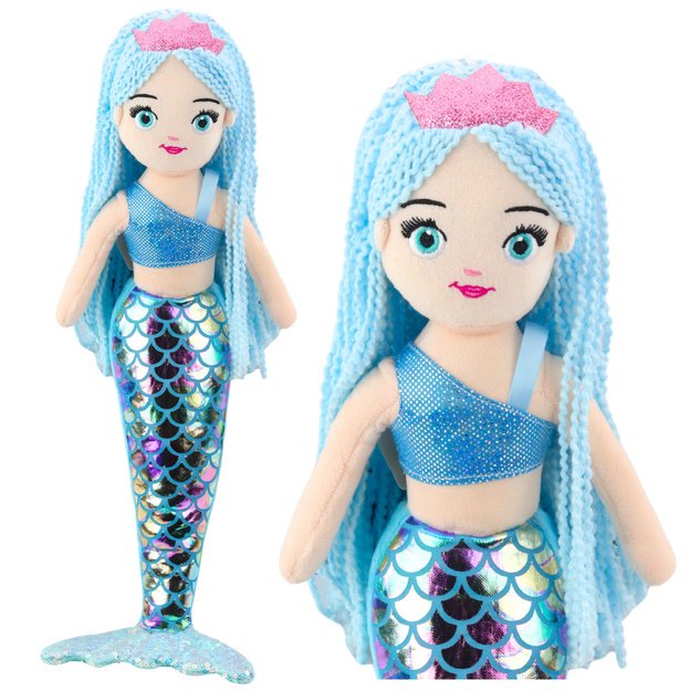Pliušinė undinėlė su holografine uodega, mėlyna, 48 cm