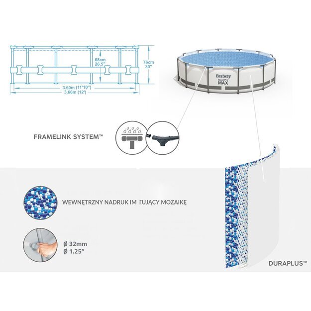 Karkasinis baseinas Bestway Steel Pro Max 366x76 cm, 8in1 56416