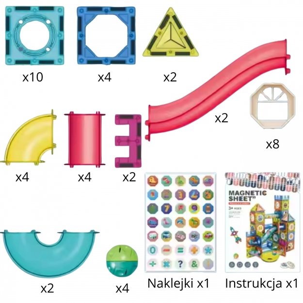 Magnetinis 3D konstruktorius vaikams „Kamuoliukų trasa“ 42 vnt., WOOPIE 3