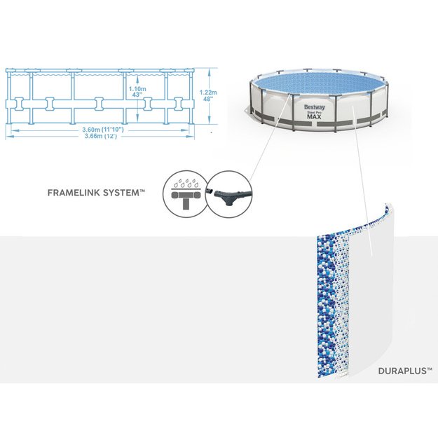 Karkasinis baseinas su priedais 366x122cm 11in1, Bestway
