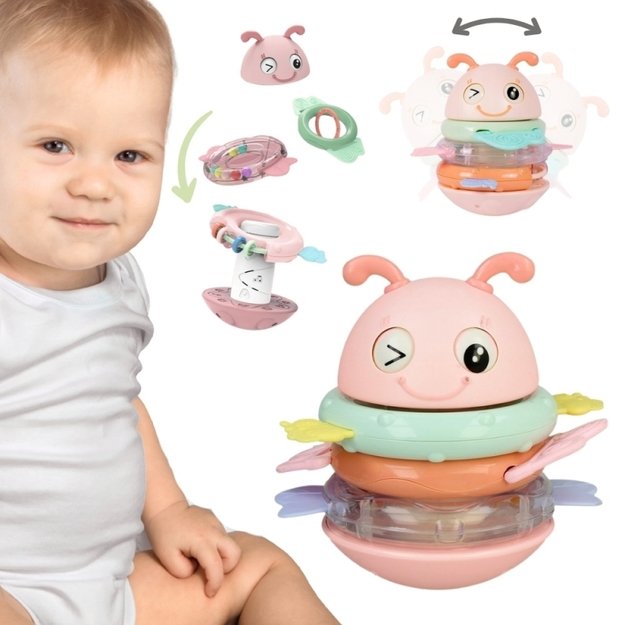 Daugiafunkcinis sensorinis žaislas vaikams 2in1, rožinis, WOOPIE 