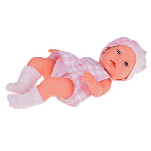 Lėlė kūdikis su gultuku ir triušeliu, rožinis