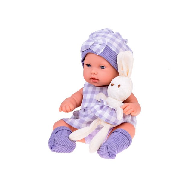 Lėlė kūdikis su gultuku ir triušeliu, violetinis