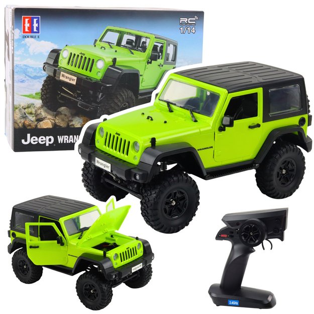 Nuotoliniu būdu valdomas visureigis Jeep Wrangler Rock Crawler, žalias, 1:14