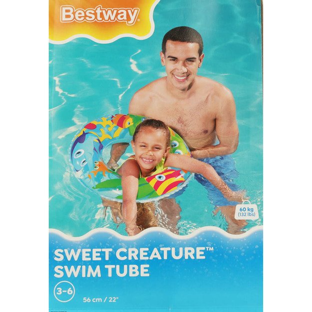 Pripučiamas plaukimo ratas vaikams, jūros gyvūnai, 56cm,  Bestway