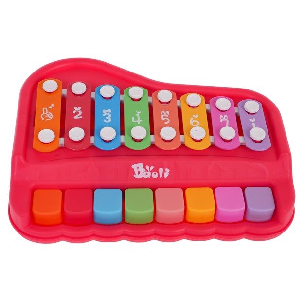Žaislinis metalofonas su pianinu vaikams 2in1, raudonas
