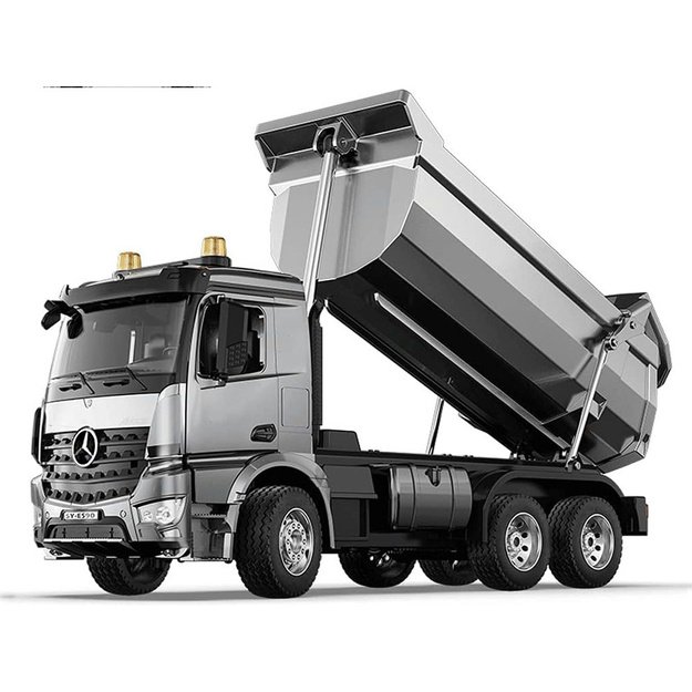 Nuotoliniu būdu valdomas Mercedes Arocs METAL savivartis 1:20, sidabrinis
