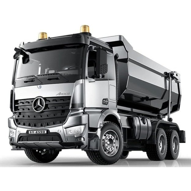 Nuotoliniu būdu valdomas Mercedes Arocs METAL savivartis 1:20, sidabrinis