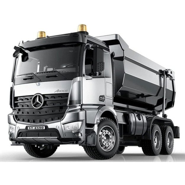Nuotoliniu būdu valdomas Mercedes Arocs METAL savivartis 1:20, sidabrinis