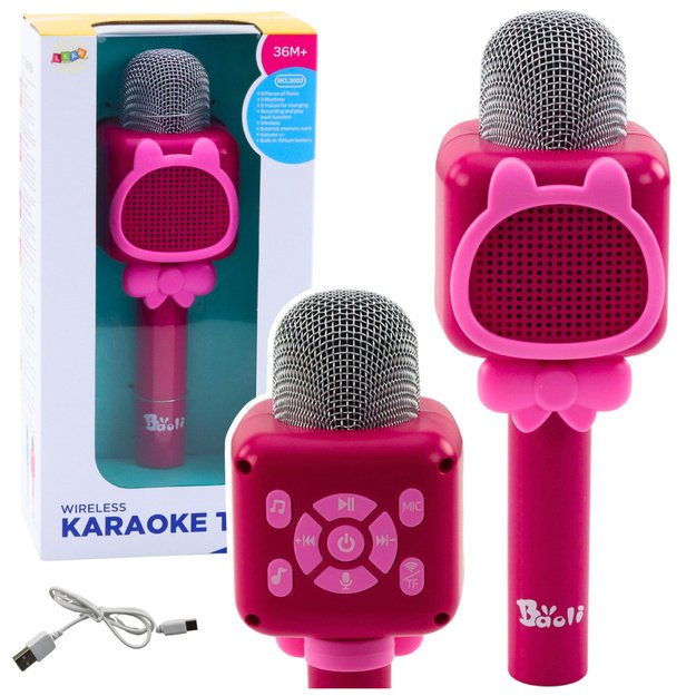 Belaidis karaoke mikrofonas su „Bluetooth“ ir balso keitimu, rožinis