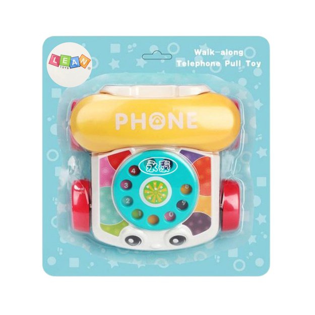Traukiamas žaislinis telefonas ant ratų 