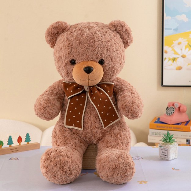 Pliušinis meškiukas su taškuotu kaspinu 45 cm 2