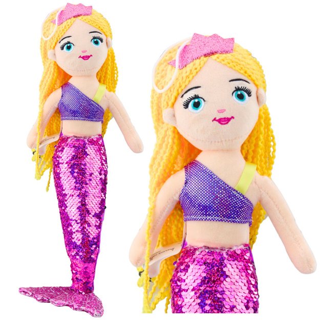 Pliušinė undinėlė su holografine uodega, violetinė, 48 cm