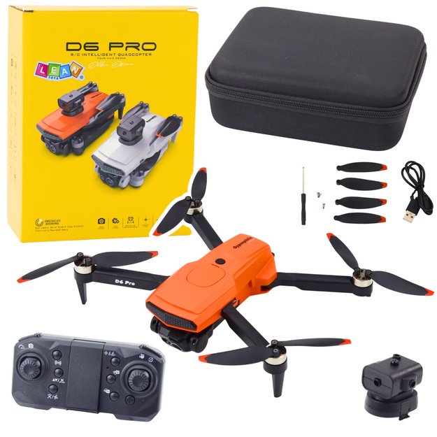 Nuotoliniu būdu valdomas D6 PRO dronas su dvejomis HD kameromis LED žibintais, oranžinis