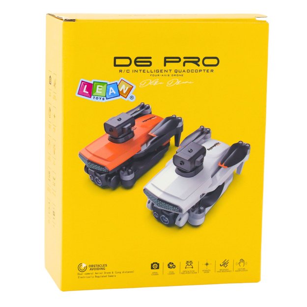 Nuotoliniu būdu valdomas D6 PRO dronas su dvejomis HD kameromis LED žibintais, oranžinis 4