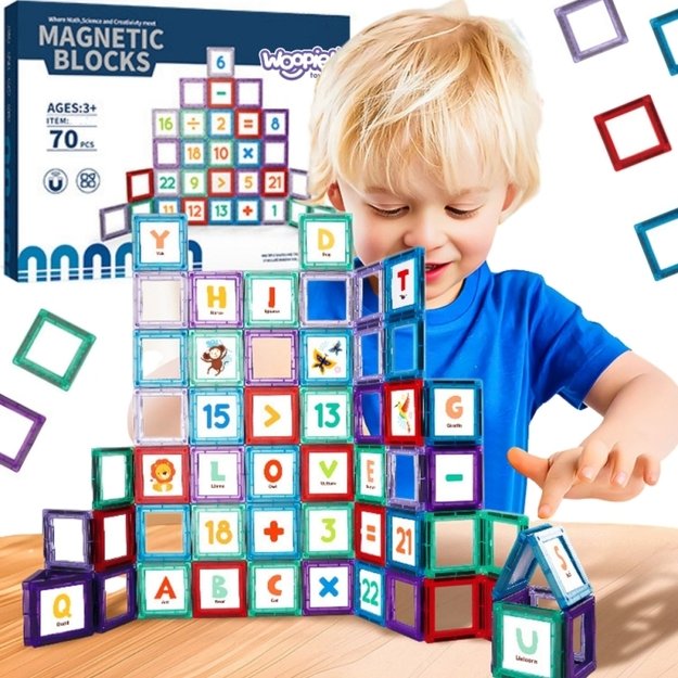 Magnetinis 3D konstruktoriaus rinkinys vaikams 70 vnt. WOOPIE