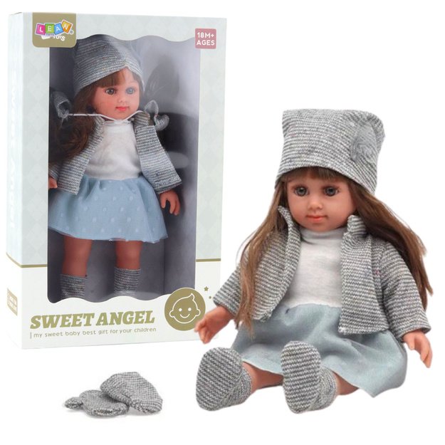 Lėlė su ilgais rudais plaukais ir mėlyna suknele 36,5 cm, Sweet Angel