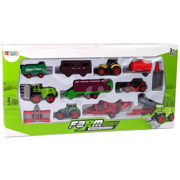 Žemės ūkio transporto priemonių rinkinys 12 vnt., metalas 10