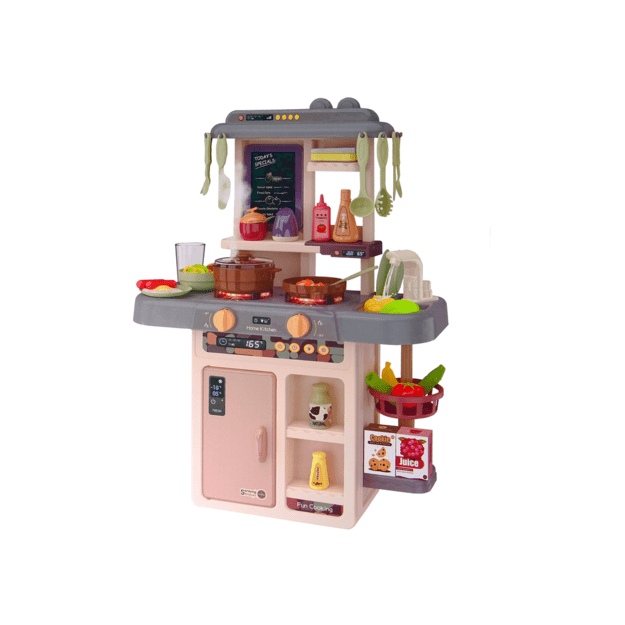 Virtuvė su priedais ir šviesos efektais, rožinė