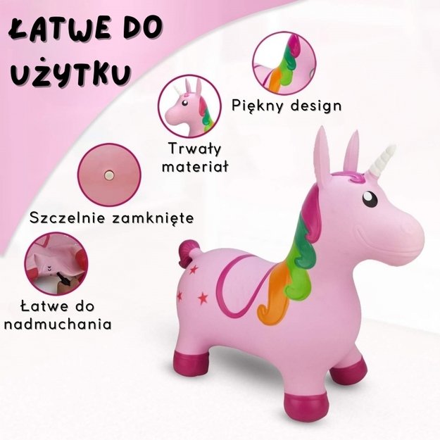 Guminis šokliukas vienaragis su pompa, rožinis, WOOPIE 7