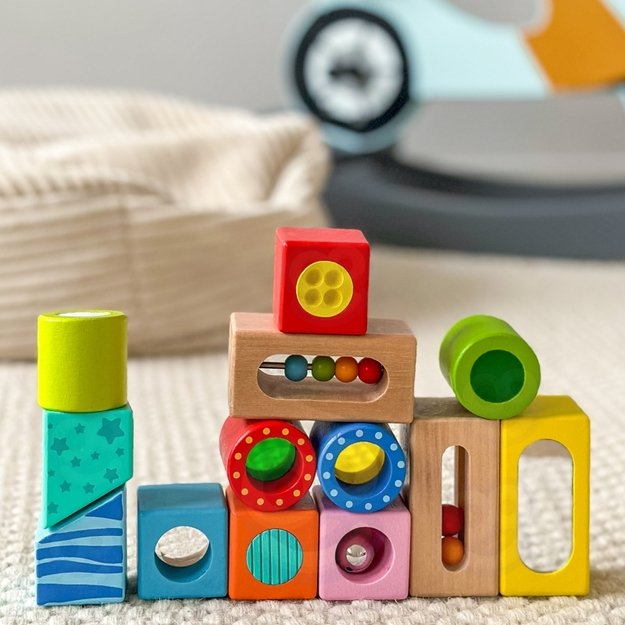 Medinių daugiafunkcinių kaladėlių rinkinys 12 el, TOOKY TOY